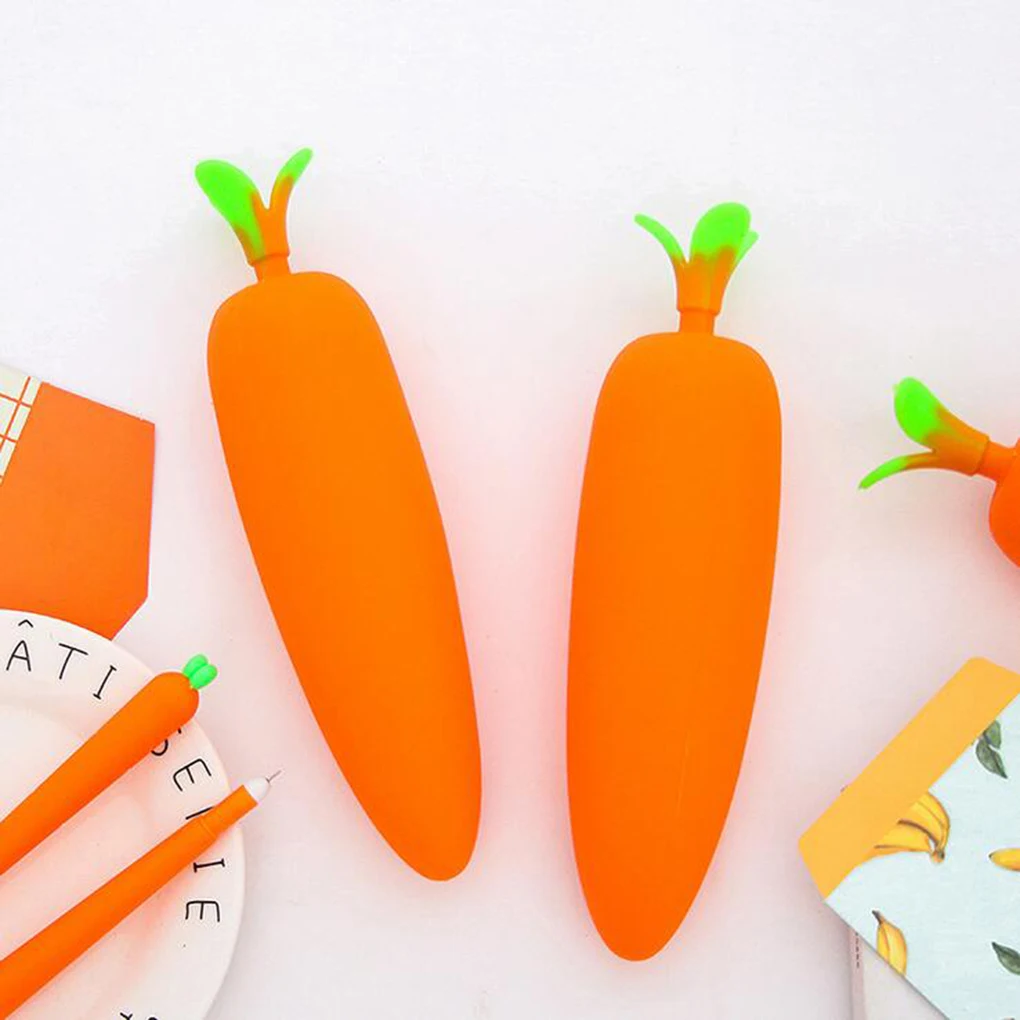 

Carrot Shaped Silicone Ballpoint Pen Bags Portable Zipper Ballpen Protector Case Stationery Accessory