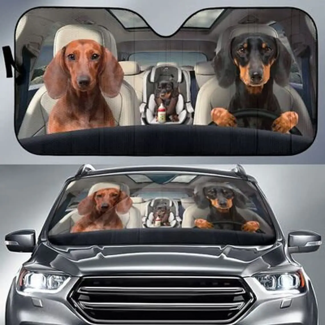 

3D Dachshunds автомобильный солнцезащитный козырек на лобовое стекло для всей семьи, любителей таксы, подарки для собак и мамы, подарки для любите...