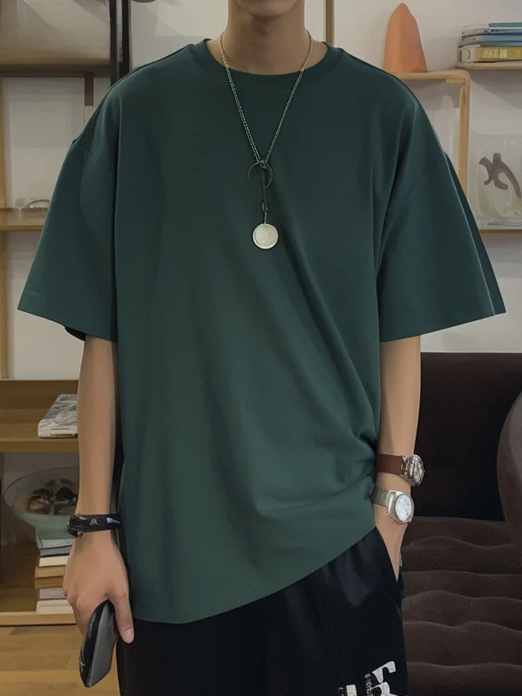 Fashion Brand American 240G Heavy round Neck Short sleeve T-shirt Men and Women Summer Solid Loose Cotton Retro Mountain Half...