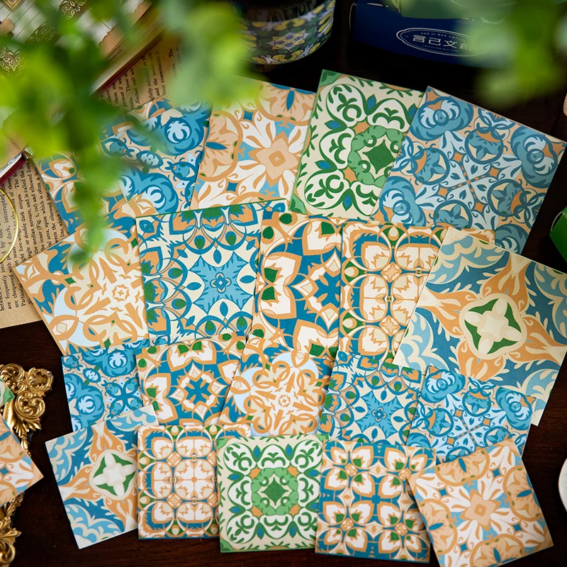 

100Pcs Stickers Mounted Tiles Patterns Background Ethnic Curtains Artistic Decorative Violet Pattern Celadon Supplies 8CM