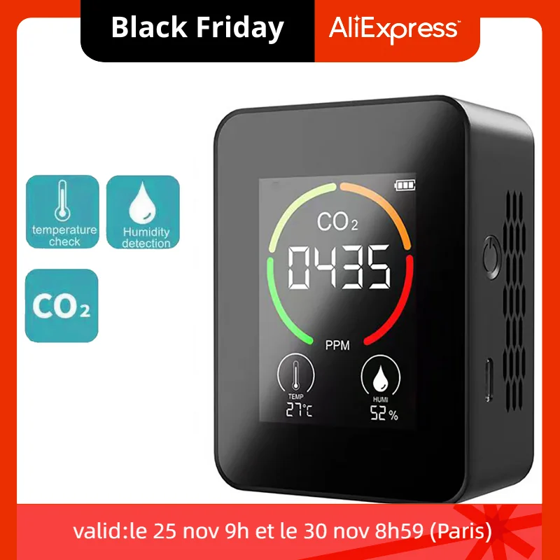 

3 in 1 Air Monitor CO2 Carbon Dioxide Detector Greenhouse Warehouse Air Quality Temperature Humidity Monitor Fast Measurement
