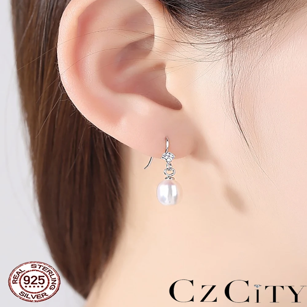 

CZCITY Модные жемчужные длинные серьги женские серебро 925 настоящее 100% Серебряные свадебные серьги 2022 тренд новинка подвески Длинные кисточки...