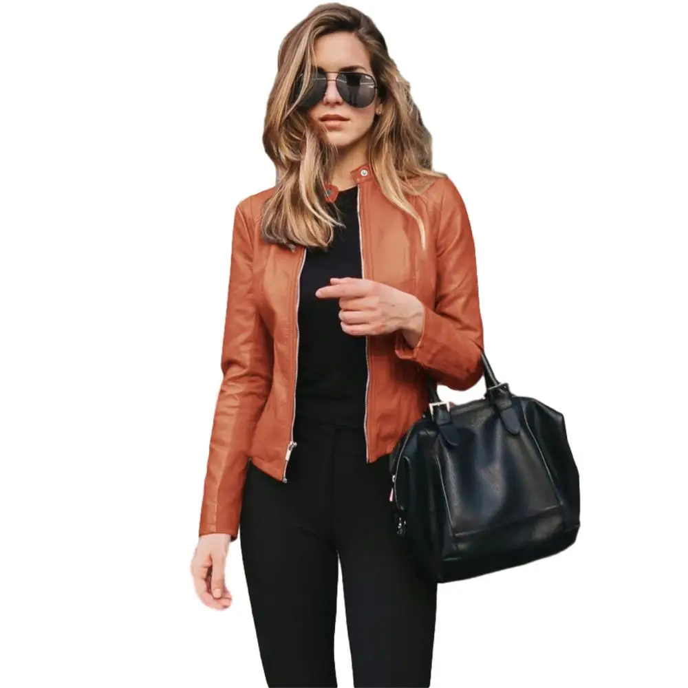 

Women Bike Coat PU Leather Outwear Zipper Outfit Spring Autumn WomeFashion Short Thin Female Jacket 2022