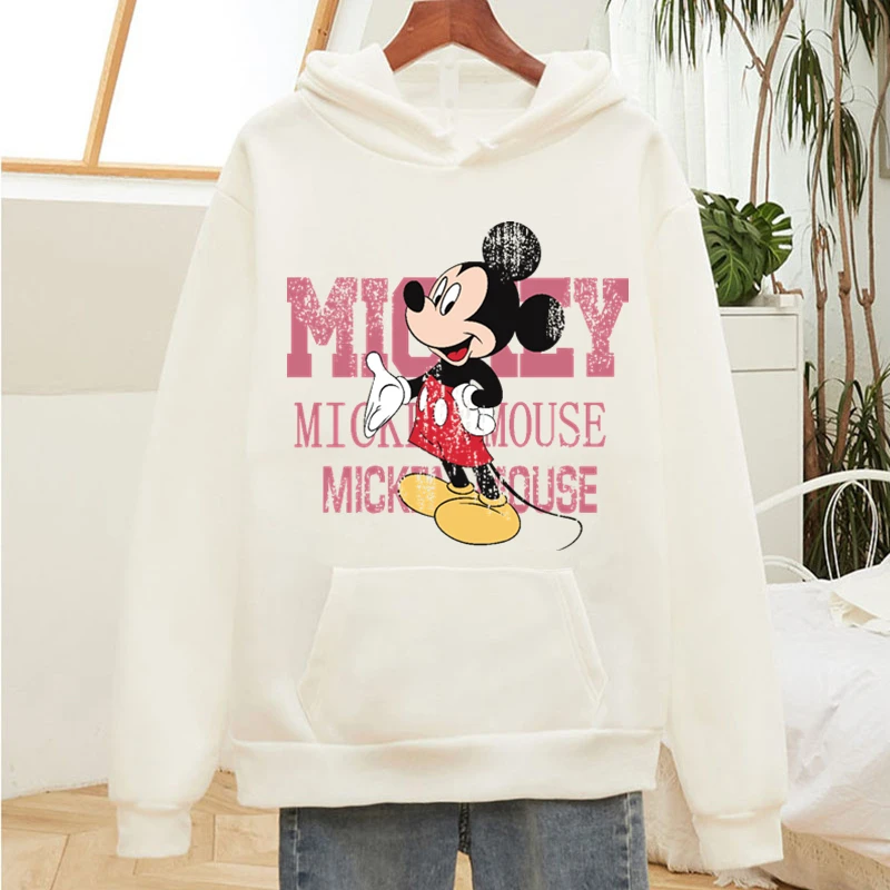 Disney Anime Oversize Mickey Mouse Hooded Sweatshirt Women Men Autumn Winter Fleece Thick Warm 90s Aesthetic Hoodie Streetwear