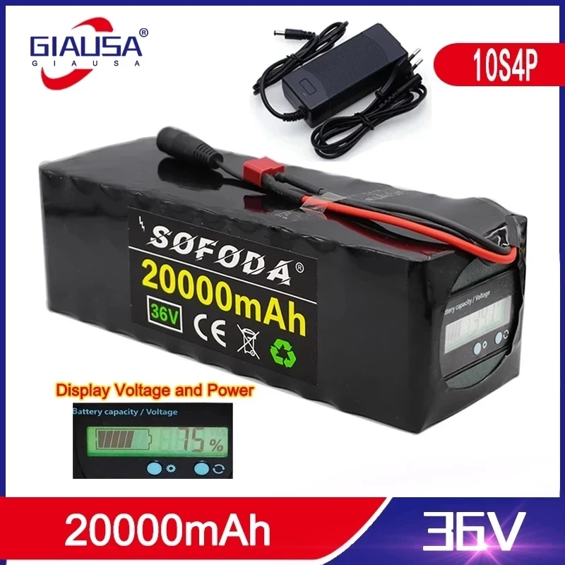 

36V battery 10S4P 20Ah battery pack 1000W high power battery 42V 20000mAh Ebike electric bicycle BMS Capacity Indicator+charger