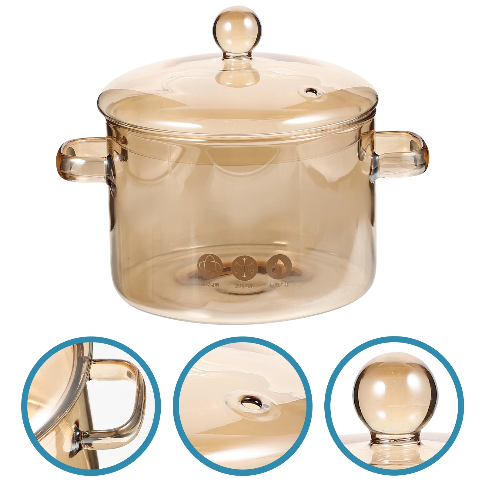 

High Borosilicate Glass Stockpot with Lid and Double Ear Noodle Bowl Korean Ramen Pot