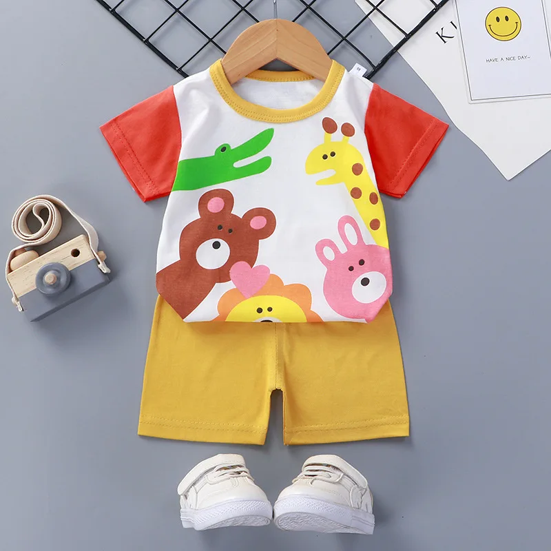 Summer Kids Clothes Cotton Infant Newborn Short Sleeves Suits Tops + Pants Baby Toddler Boy Clothing Sets Children Girl Outfits images - 6