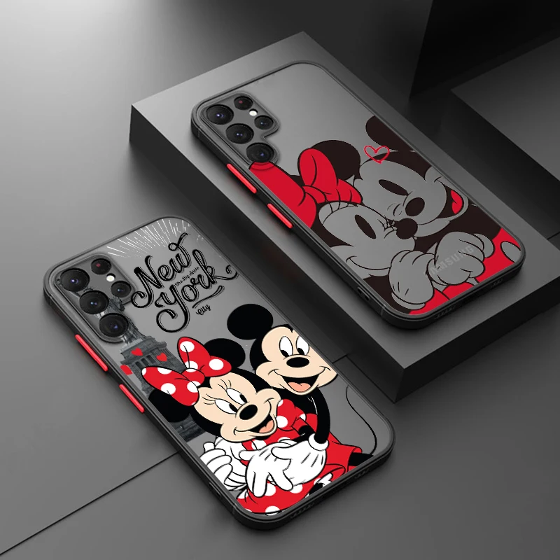 

Mickey Minnie London For Samsung Galaxy S23 S22 S21 S20 S10 Note 20 10 FE Plus Ultra Lite Frosted Translucent Phone Case Cover