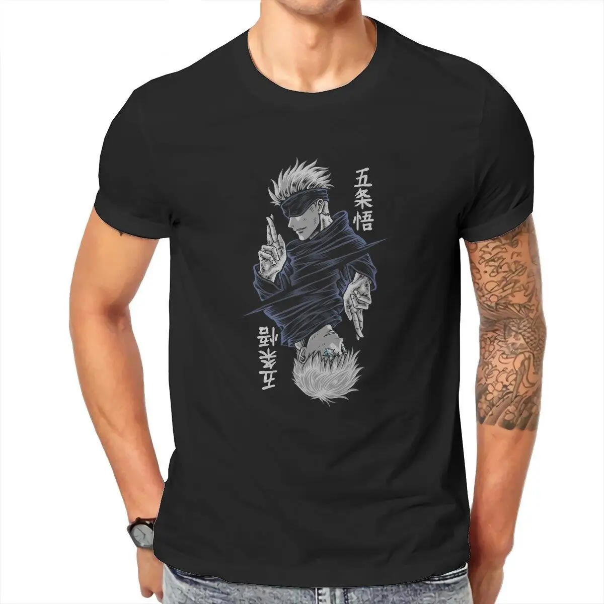 Men Gojou Satoru Manga  T Shirt Jujutsu Kaisen Anime Pure Cotton Tops Awesome Short Sleeve O Neck Tees Big Size T-Shirts