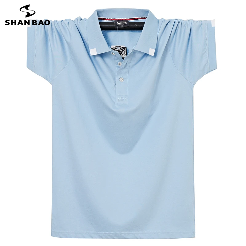 

SHAN BAO Summer Brand New Men's Lapel Casual Short Sleeve Polo Shirt Plus Size Loose Lightweight Cotton Stretch Polo Shirt M-6XL