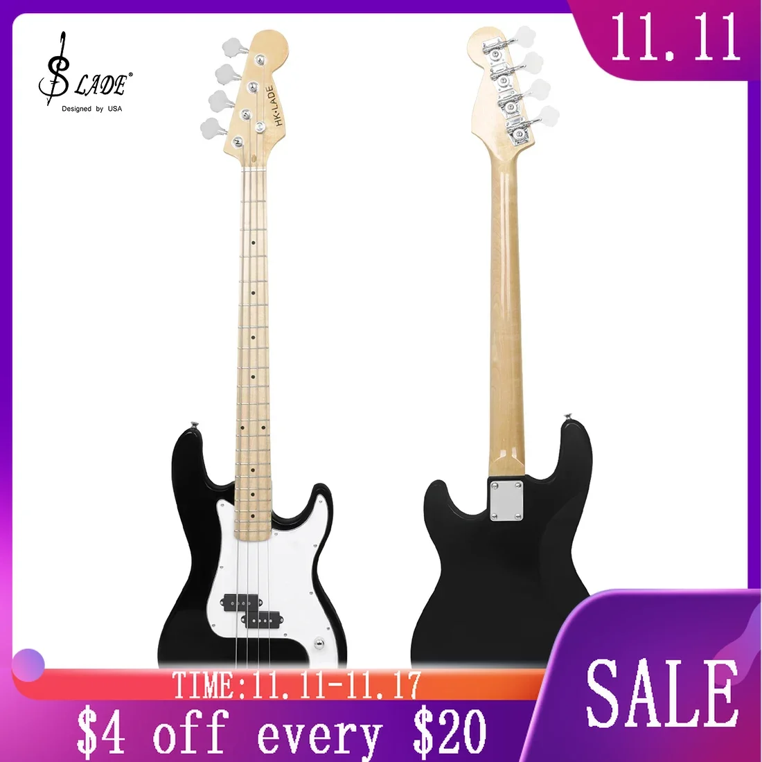 

SLADE New Electric Bass Guitar 4 Strings 20 Frets Electric Bass Set Maple Fingerboard Maple Neck Electric Bass with Amplifier