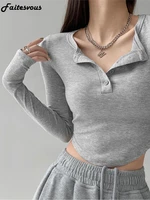 y2k long sleeve t shirt women new irregular fitness o neck cropped tops woman clothing spring autumn
