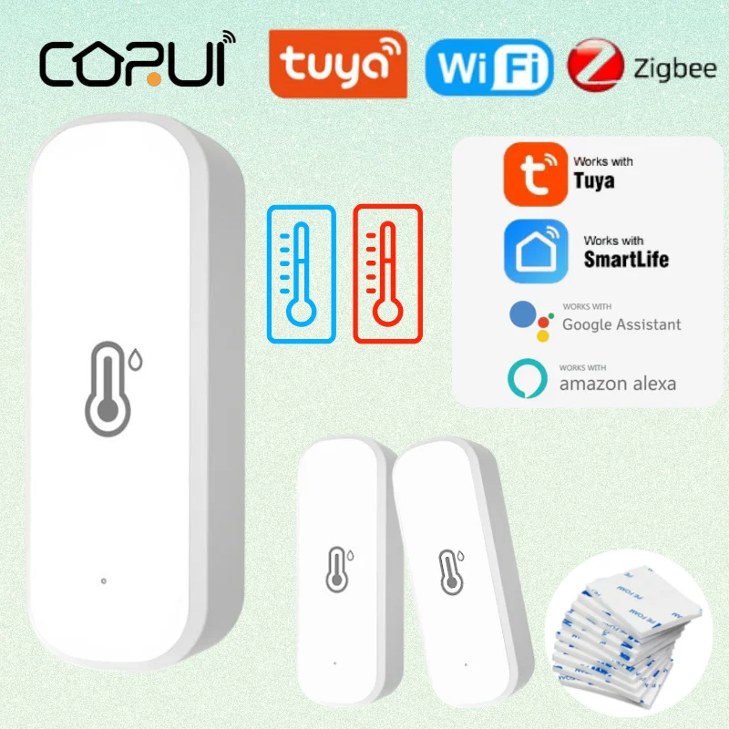 

CORUI Tuya ZigBee WiFi Smart Temperature And Humidity Sensor Foam Rubber Support Smart Life APP Alexa Google Home Assistant