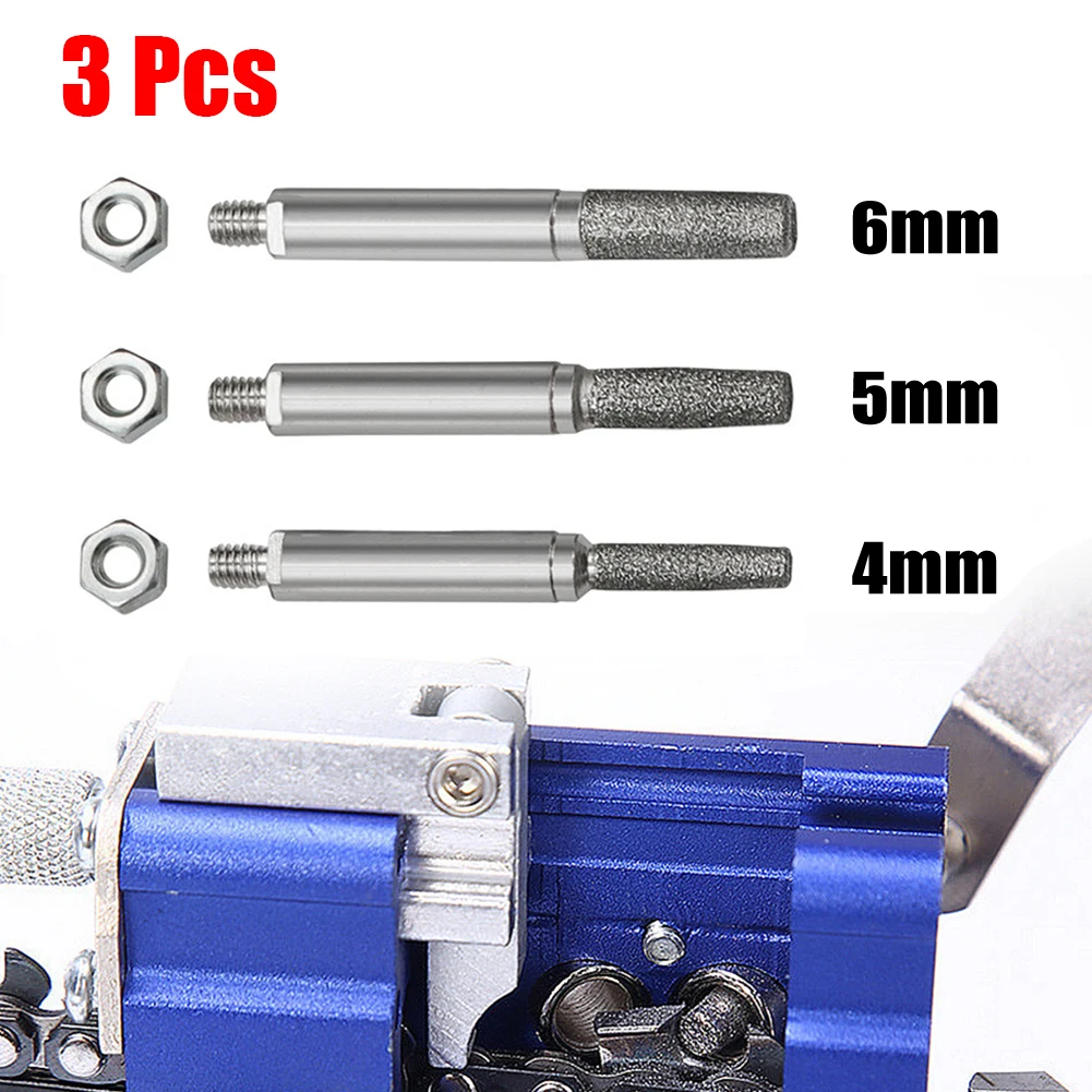 

3pcs Chainsaw Sharpener Parts Grinding Head Diamond Coated Cylindrical Burr 4/5/6mm For Hand Chain Grinder Abrasive Tool