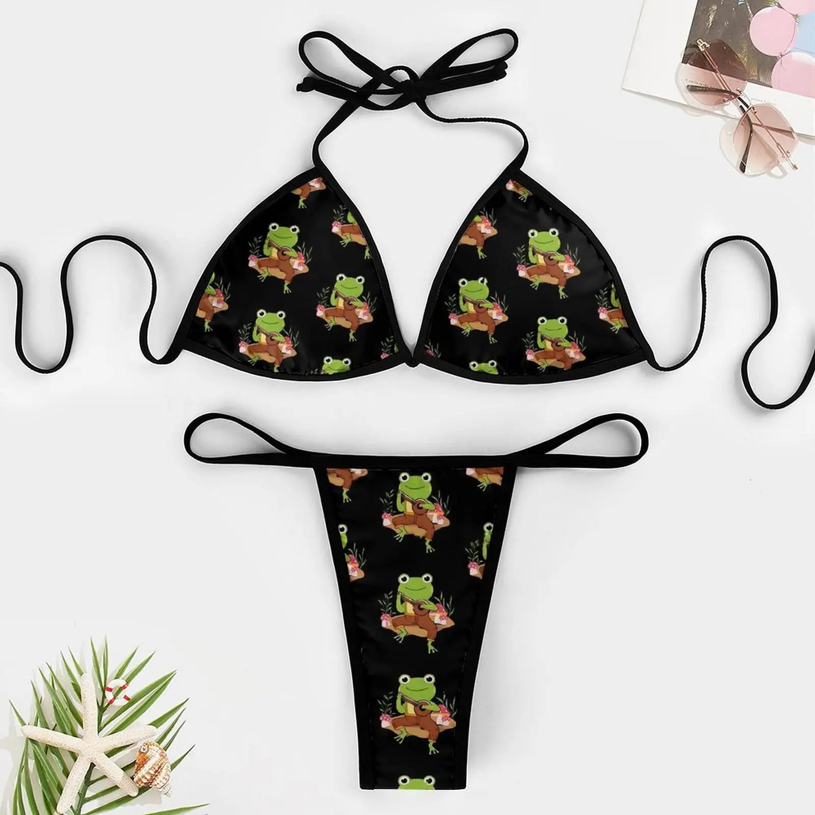 Kawaii Frog игровой банджо Женский развлекательный комплект бикини пуш-ап с животными