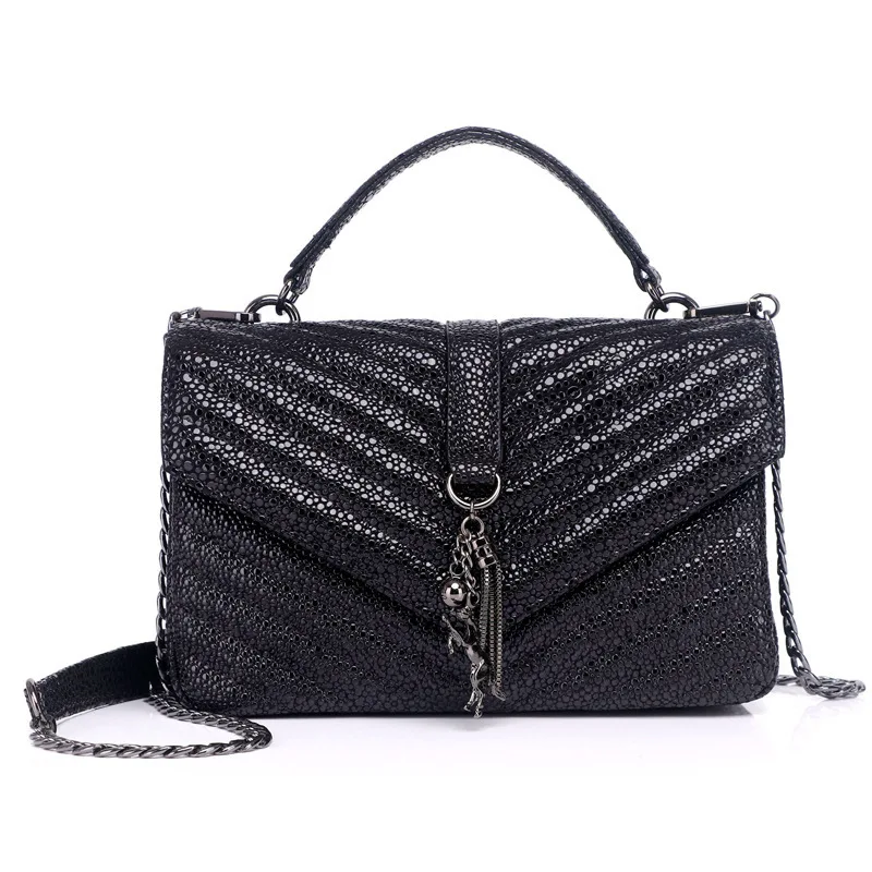 2022 new Linger chain small fragrant style bag leather cowhide pearl caviar bag shoulder cross-body bag