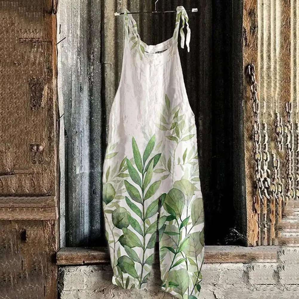

Vintage Stylish Flower Print Jumpsuit Summer Jumpsuit Retro Women Romper Lace Up Daily Clothing