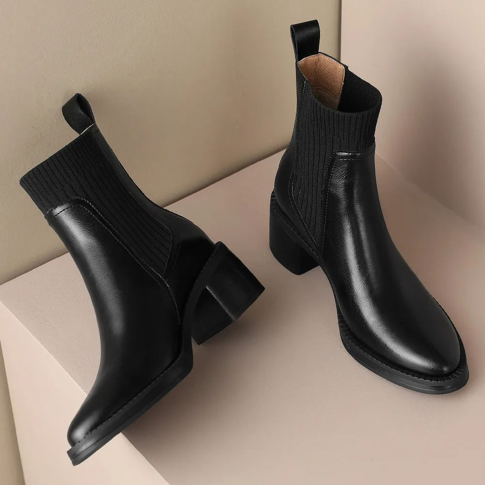 Danxuefei женские эластичные вязаные Лоскутные осенние ботильоны 5 см толстый