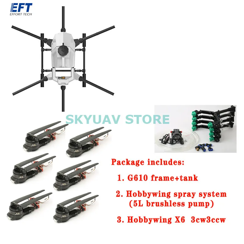 

EFT Agricultural sprayer EFT White G610 six-axis 10L 10KG Agricultural Spray Drone Frame Kit Brushless X8 Power System