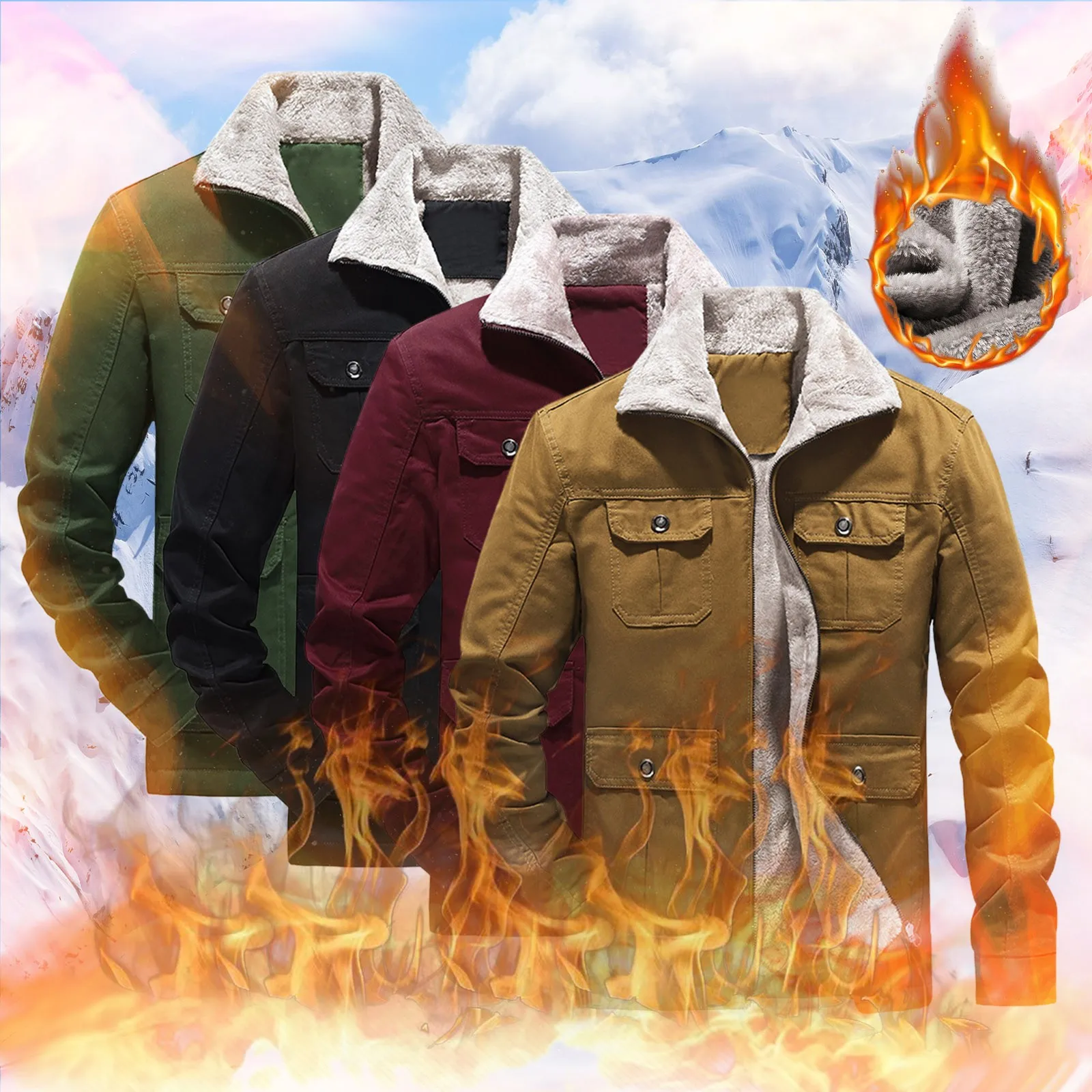 

Men's Fall And Winter Pocket Casual Lapel Lamb Velvet Jacket Velvet Thick Cotton Washed Work Coats