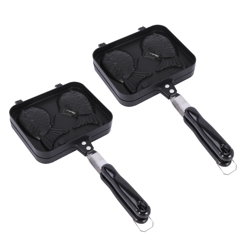 

2X Taiyaki Double Fish Shaped Hot Dessert Waffle Cake Maker Pan Japanese Pancake Double Pan Fry Pan