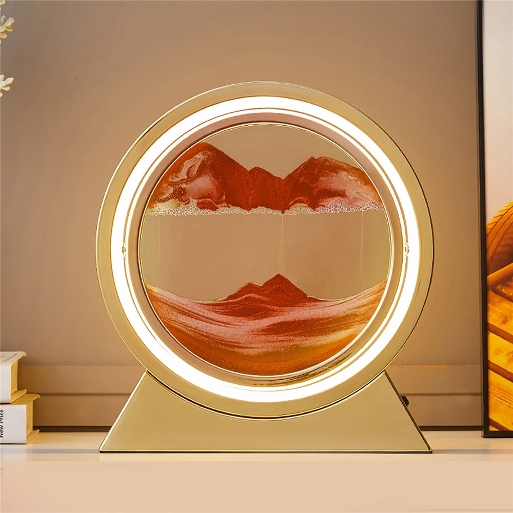 

3D Hourglass LED Night Light Quicksand Moving Sand Art Sand Landscape Ornament Living Room Dimming Decorative Lamp Birthday Gift
