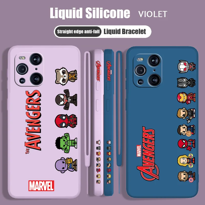 

Marvel's Avengers Assemble Liquid Left Rope Phone Case For OPPO Find X5 X3 X2 Lite Pro Neo 5G Lanyard Funda Soft TPU Cover