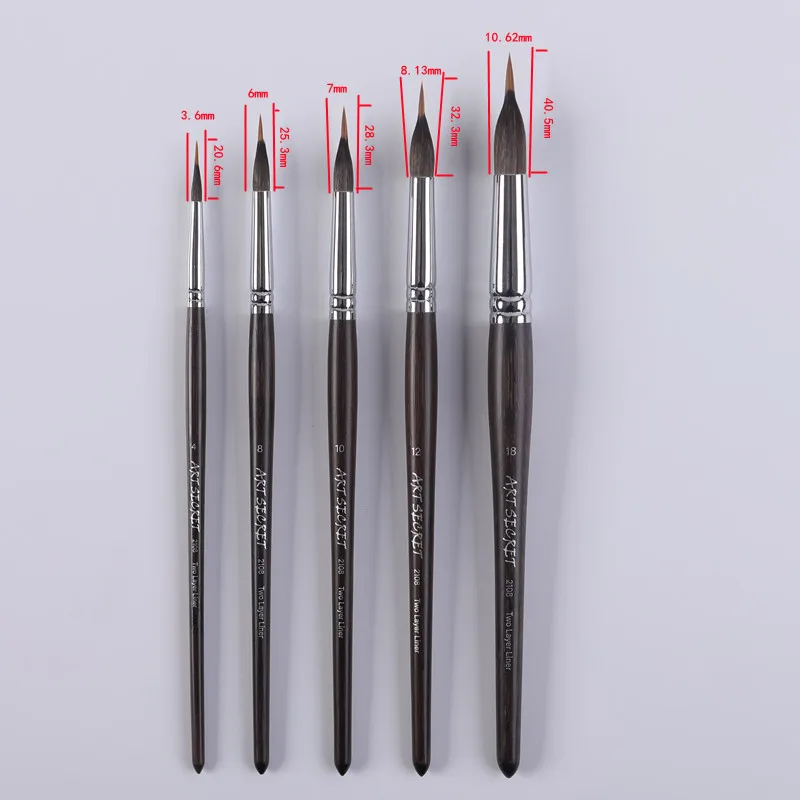 Artsecret New Arrivals 2108 Two Layer Liner Watercolor Painting Brush Sharp Tip Squirrel Hair Mix Nylon Carbonized Bamboo Handle