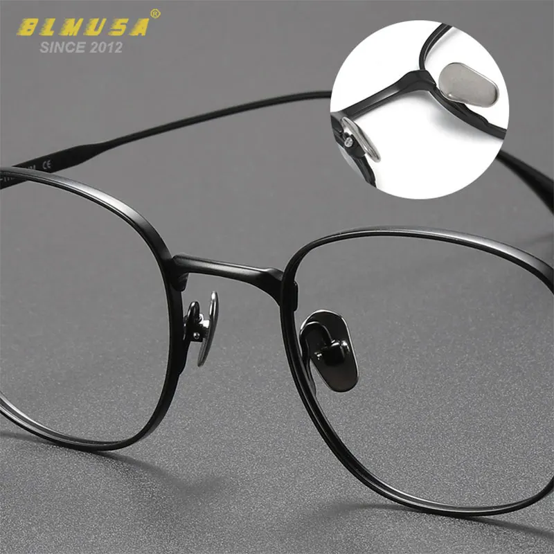 BLMUSA Photochromic Myopie Prescription Glasses Retro Oval Ultralight Pure Titanium Men Eyewear Anti Blue Light Reading