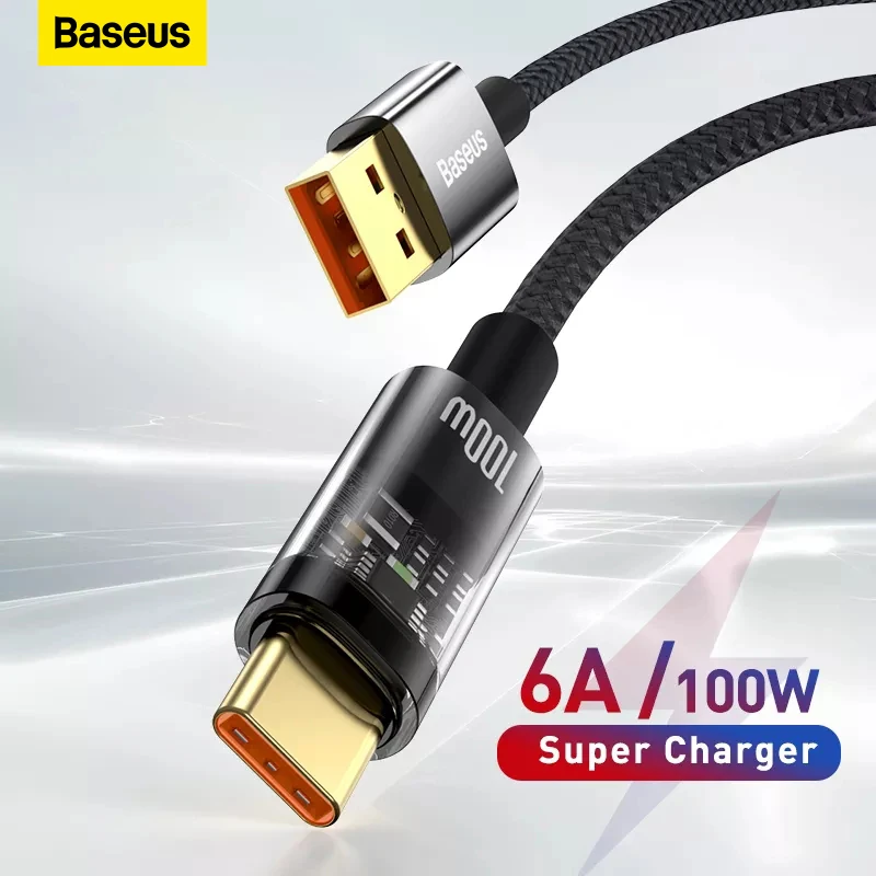 

Baseus 6A 5A USB Type C Cable 100W Auto Power-Off Fast Charging Data Cable For Huawei P50 Mate40 USB-C Charger Cable For Xiaomi