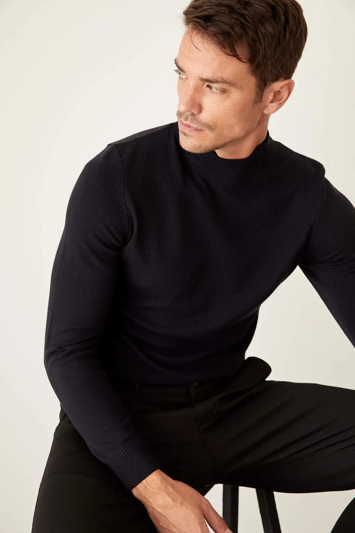 DeFacto зимние мужские трикотажные Slim Fit с высоким плотно облегающим шею воротником