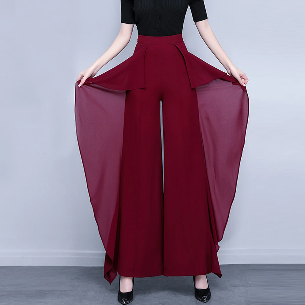 

Elegant Ruffles Stitching Women Wide Leg Pants Fashion Ladies Girls Streetwear Soft Drape Straight Trousers Femme Casual Pants