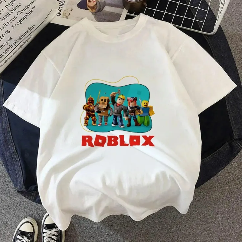 Фото Футболка с изображением персонажа из игры ROBLOX, креативный принт, летняя, с коротким рукавом, модная, дышащая и приятная для кожи. №3