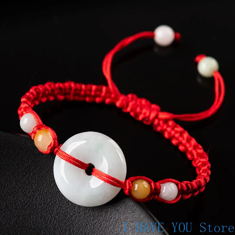 

High Grade Hand Woven Natural A-grade Jade Bracelet Safety Buckle Hand Rope Bracelet Women's Benmingnian Red Jewelry