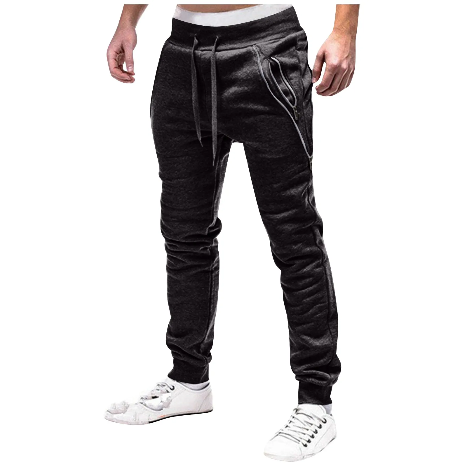

2023 Fashion Men's Pants Solid Color Slim Fit Drawstring Pant With Pocket Male Running Pants Outdoor Sports Trousers