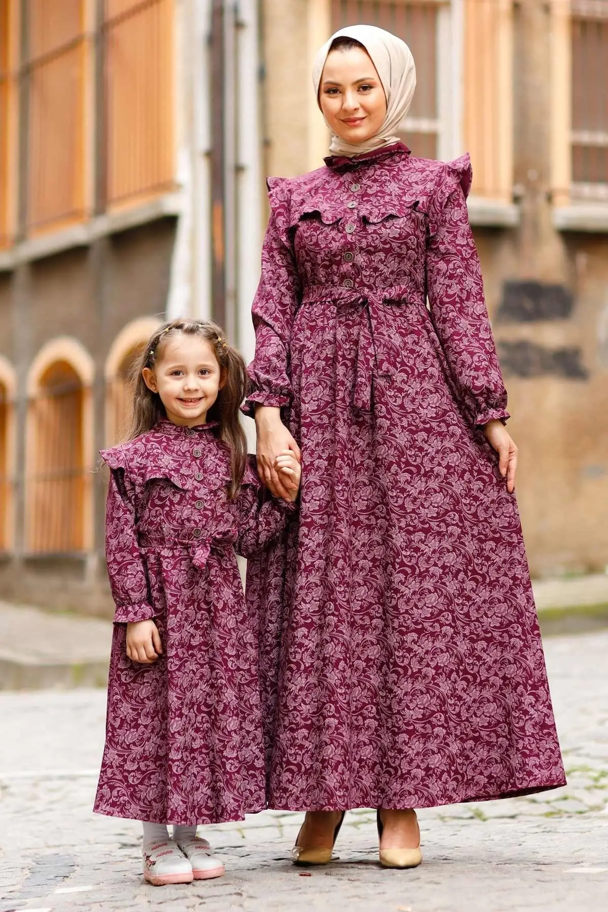 

Female Child Mürdüm Patterned Frilly Dress Purple Hijab Clothing