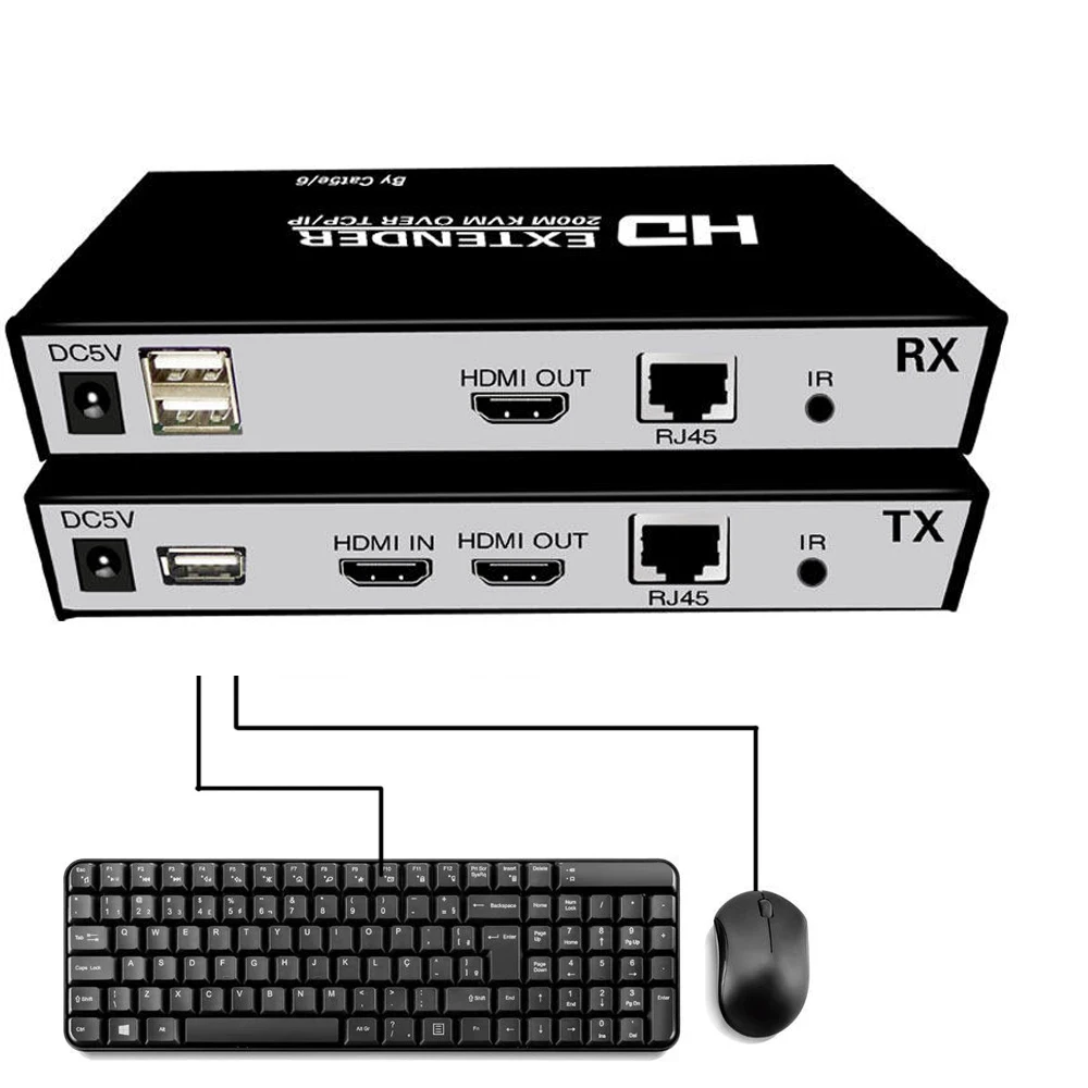 

Factory High Quality 200m HDMI USB KVM Extender RJ45 Lan Over TCP/IP Video Transmitter Receiver 1080P HDMI Cable By Cat5e Cat6