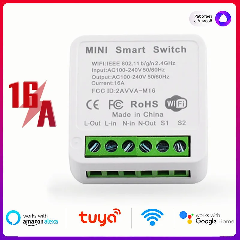 

Smart Home Tuya Mini Wifi Smart Switch 16A DIY Breaker Module Remote Voice Control 2 Way Control Alexa Yandex Alice Google