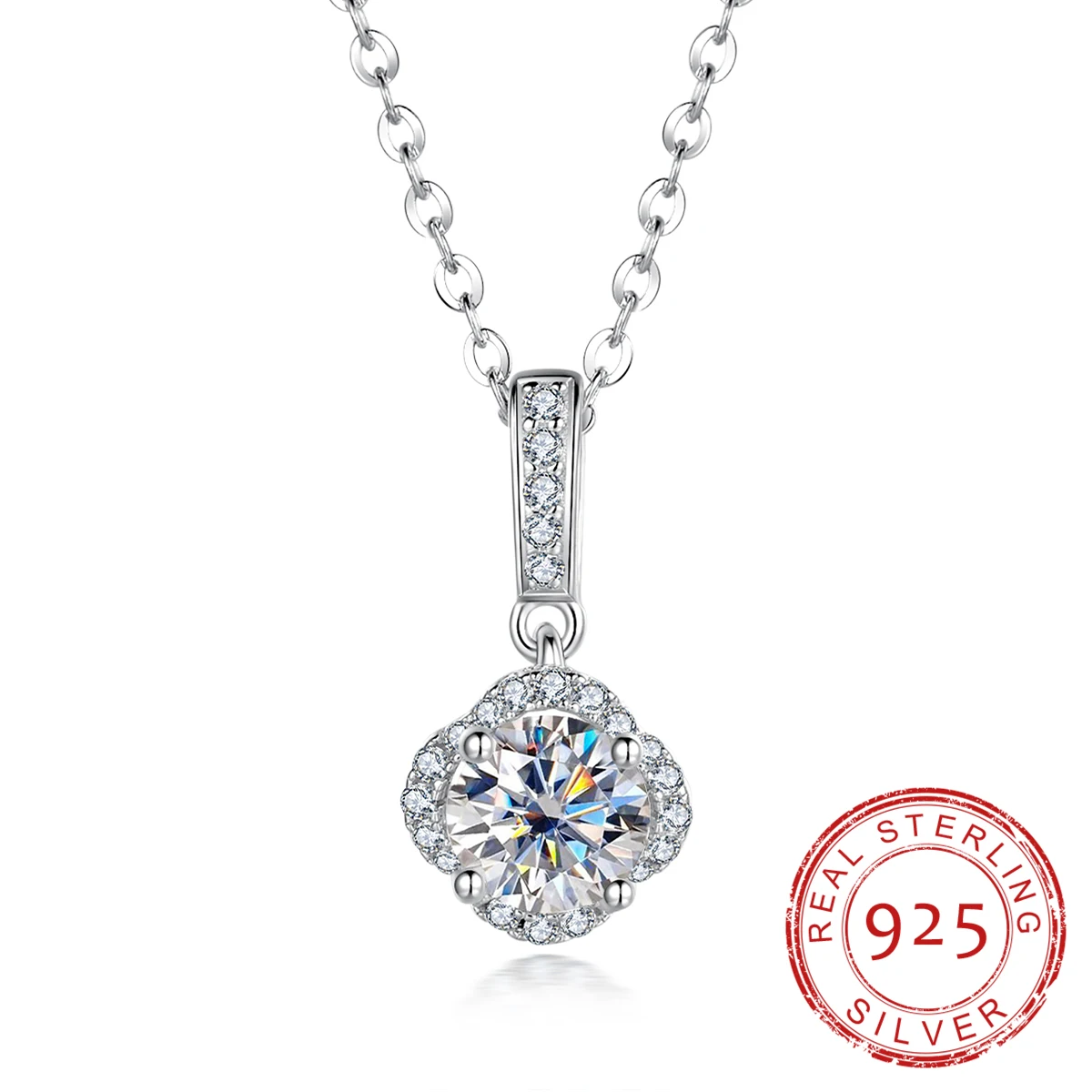 

AnuJewe 1ct D Color Moissanite Diamond Lucky Four Leaves Pendant 925 Sterling Silver 40+2+3CM Necklace For Women Gifts Wholesale