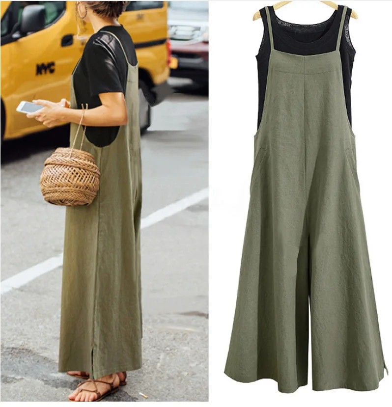 2023 Rompers Plus Size S-5XL Summer new Women Casual Loose Linen Cotton Jumpsuit Sleeveless Backless Playsuit Trousers Overalls