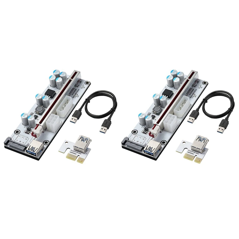 

2 упаковки, карта расширения для майнинга, плата адаптера PCI-E 1X To 16X, интерфейс 6PIN / 4PIN/SATA, для биткоинов, для майнинга ETH