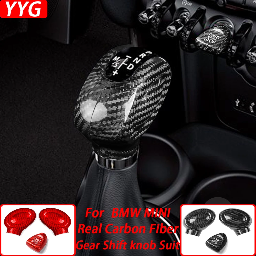 

For BMW MINI F54 F55 F56 F57 F60 Carbon Fiber Gear Shift Knob Engine Start Stop Push Button Cover Suit Car Interior Accessories