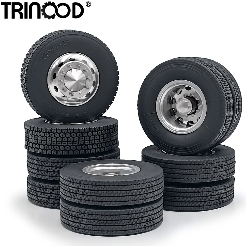 

TRINOOD 6PCS Tamiya Wheel Tires 6x6 Set 12mm Hex Front & Rear Wheel Hub Rubber Tyre for 1/14th RC Tractor Truck Car Parts