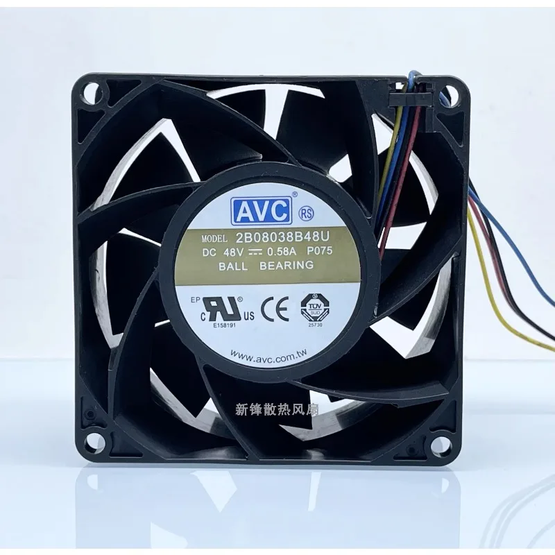 Оригинальный вентилятор ЦП для AVC 2B08038B48U, 48 В, 8038 А, 8 см, 4-проводной, ШИМ, умный Вентилятор охлаждения с контролем температуры, 80x80x38 мм