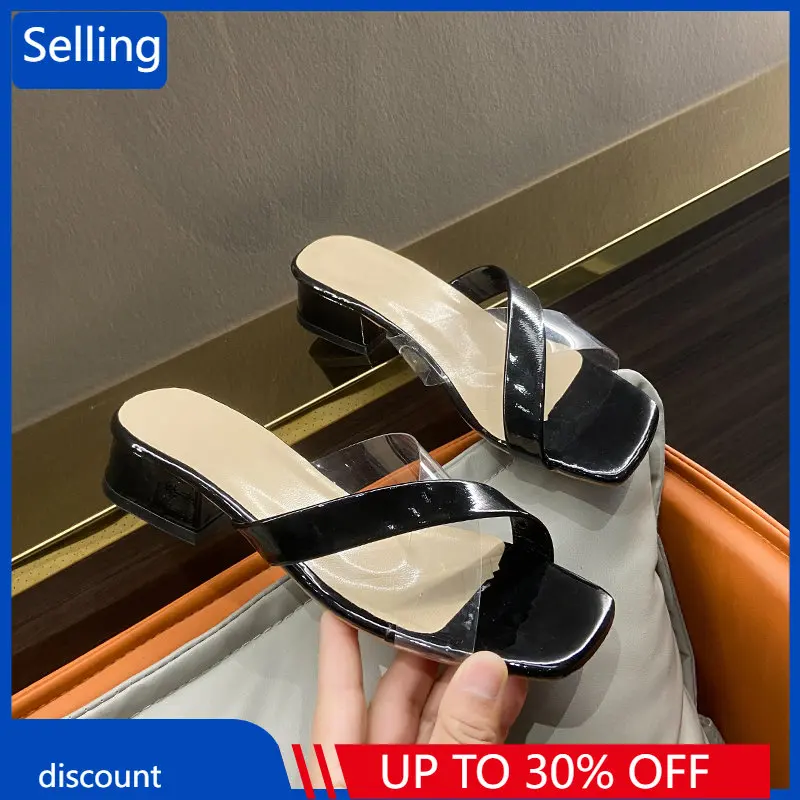 

Сандалии женские на высоком каблуке, простые большие Босоножки с открытым носком, пикантные однотонные прозрачные с перекрестными ремешка...