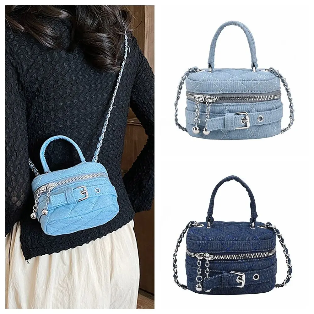 

Small Lingge Denim Bucket Bag Casual Crossbody Bag Chain Handbag Coins Purses Lady