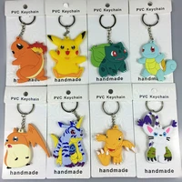 bandai anime pokemon double sided soft pikachu keychain adhesive cartoon baby key chain pendant cute keyring fashion jewelry