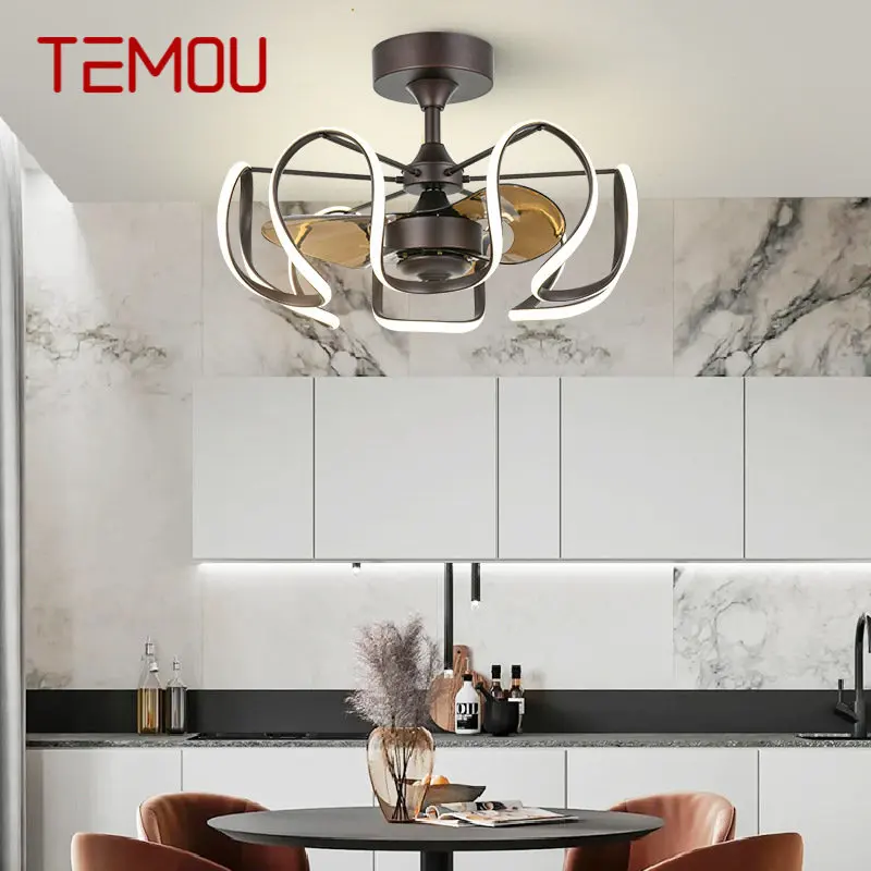 

TEMOU American Style Ceiling Fan Lamp Contemporary LED Vintage Remote Control For Home Living Room Bedroom With Light