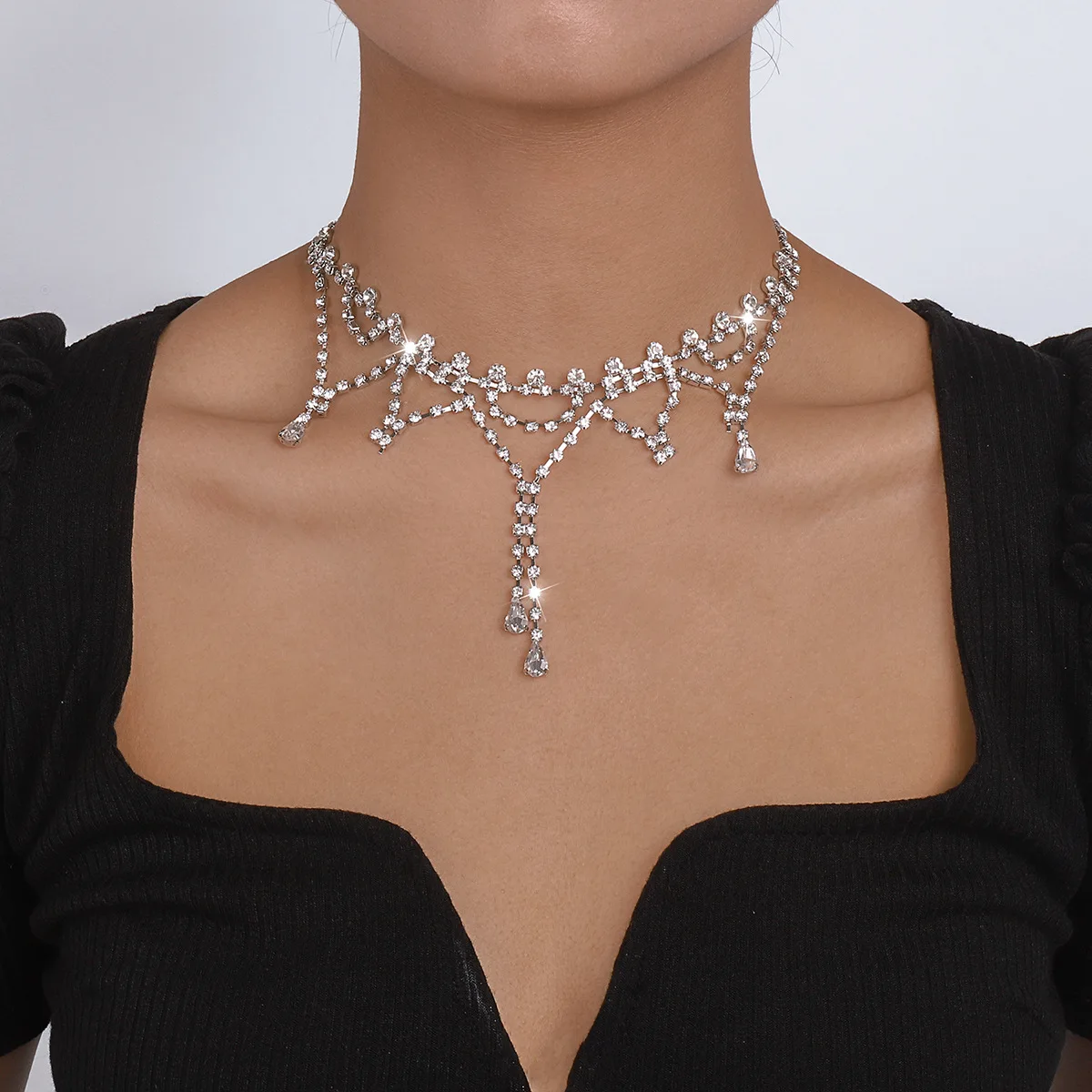 

JURAN Women's Temperament Crystal Rhinestone Chokers Necklaces High-quality Luxury Wedding Party Necklace Ladies Jewelry on Neck