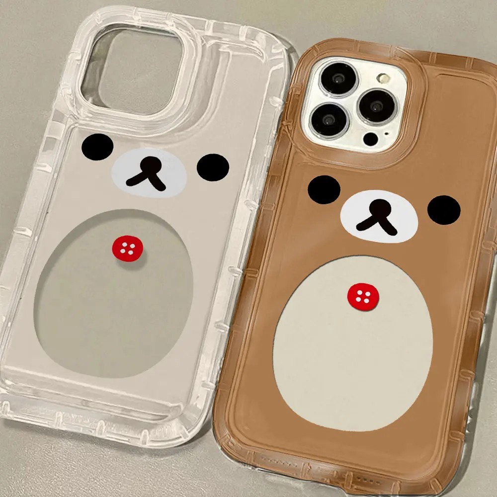 Fashion Cute Cartoon Rilakkuma Bear Clear Case for IPhone 16 15 14 13 12 11 Pro Max 7 8 Plus XR XS SE2020 Airbag Cover